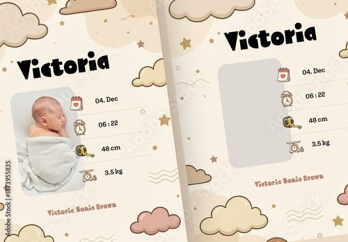baby Birth Card With Clouds and Icons