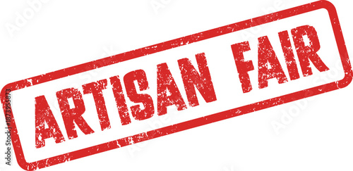 Vibrant red grunge texture rubber stamp for Artisan Fair market event promotion