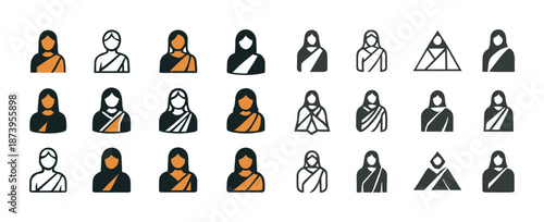 Set of female avatar icons in traditional attire