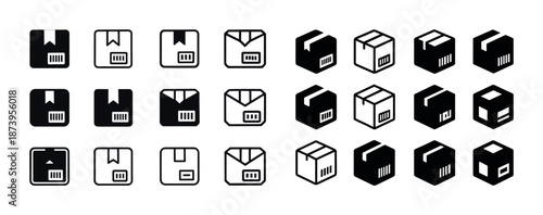 Package and parcel icons collection in black and white