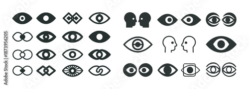 Abstract eye and face symbols collection in various minimalist styles