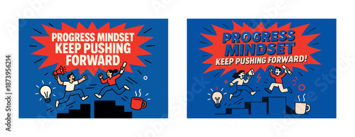 Progress mindset illustration with motivational graphics and characters