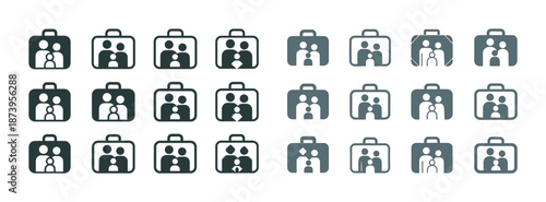 Diverse business team icons in gray and black with briefcase design