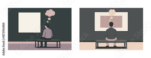 Contemplative visitors observing artworks in a gallery setting