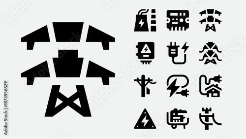 Electric power and energy icons set