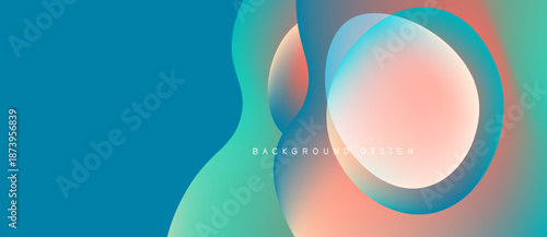 Abstract fluid shapes blend vibrant colors. Gradient transitions create modern background design. Smooth curves suggest movement, depth.