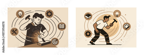 Illustration of young caucasian male in artistic and mechanical work