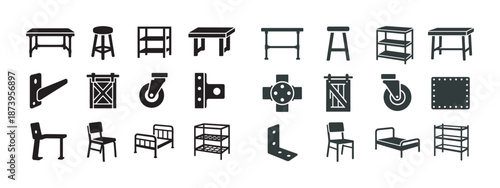 Silhouette icons of furniture and hardware elements