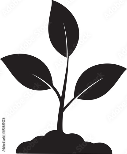 Vector illustration of a tree silhouette with roots and green leaves representing an organic eco logo concept for growth, nature, and life