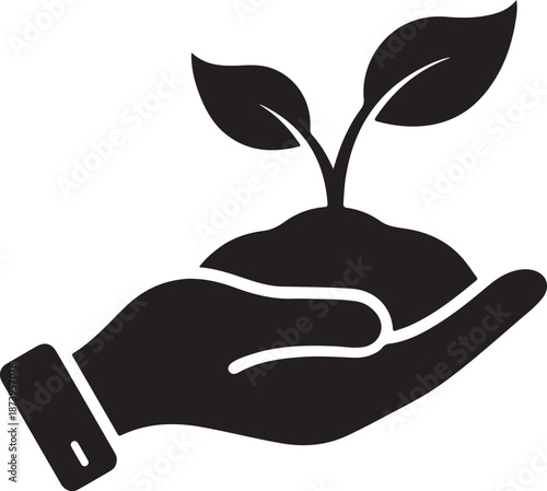 Human hand holding a new green sprout vector illustration representing eco growth, nature care, and the environment sustainability concept for a spring life symbol