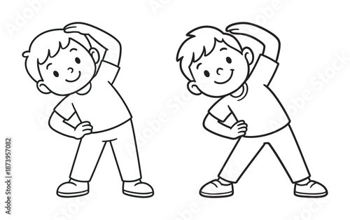 Cartoon boys exercising: fun stretching activity for kids