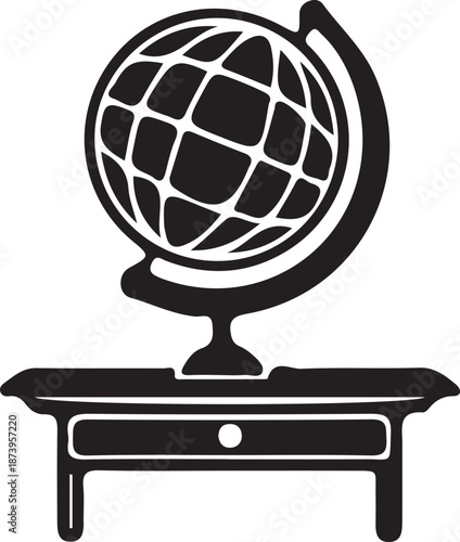A 3d illustration of a global earth sphere and world atlas map showing continents like North America and Europe on a geography education table object isolated for travel school studies