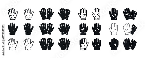 Set of black and white hand and glove icons in various styles