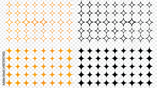 Golden and black starburst patterns on transparent background geometric shapes for design