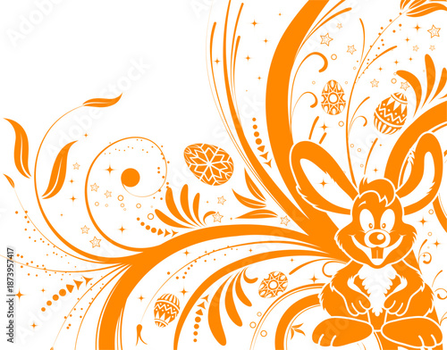 Easter background with eggs, rabbit and flower