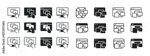 Different icon sets for web and app design with click hand symbol