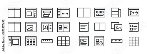 Minimalist user interface icons: grid, layout, and design elements