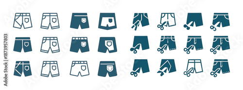 Icon set of shorts and scissors for apparel customization and tailoring designs