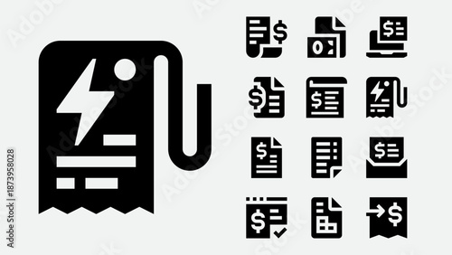 Utility bills and payments icons set