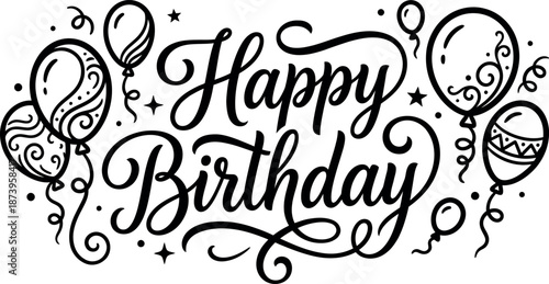 Bright happy birthday background with balloons and joyful party decorations for festive designs - vector illustration