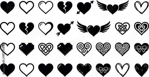 Romantic hearts and love couple icons collection representing relationships and affection themes - vector illustration