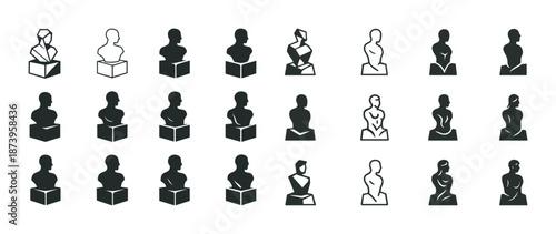 Set of geometric and abstract bust silhouettes in black and white