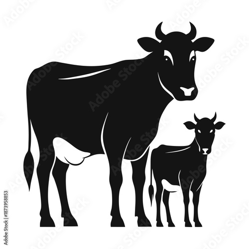 Cow and Calf Bonding Scene in Flat Vector