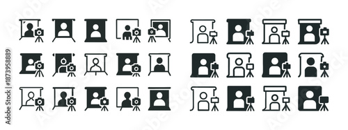 Abstract icons of photography backdrops and camera tripods