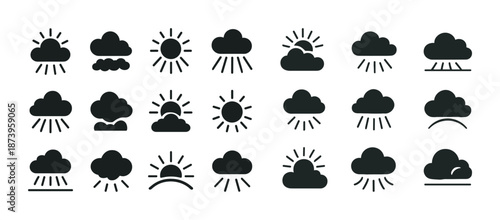 Weather icon set featuring sun, clouds, and rain symbols