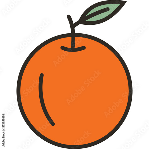 Simple orange illustration with a leaf and stem
