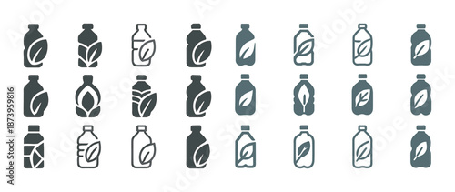 Eco-friendly beverage bottle icons with leaf designs