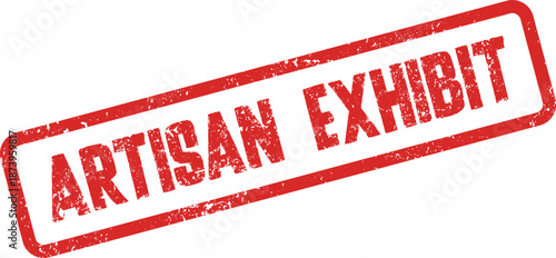 Distressed red rubber stamp mark with Artisan Exhibit event text for creative promotions