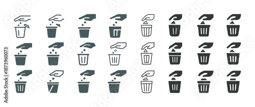 Trash disposal icons: diverse styles and variations for quick selection