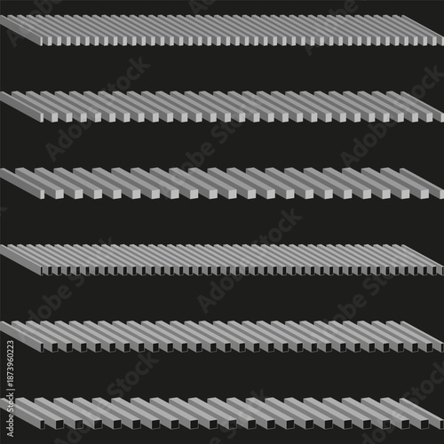 Layered mesh Vector. Horizontal grid structure. Grey texture pattern. Professional black background.