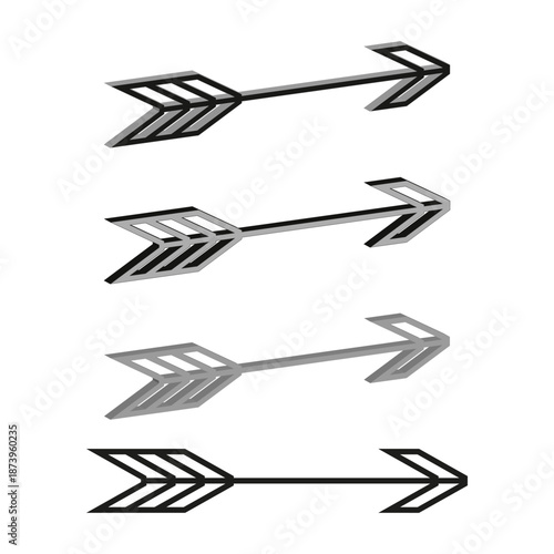 Feathered arrows icon. Directional pointer Vector. Grey flight symbol. Archery tool collection. High quality set.