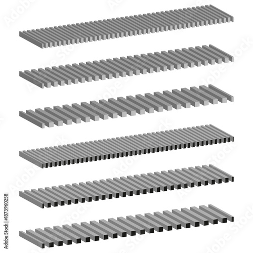 Stacked grid Vector. Horizontal mesh structure. Grey linear texture. Pristine white background.