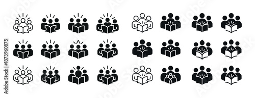 Set of 24 reading icon variations in black