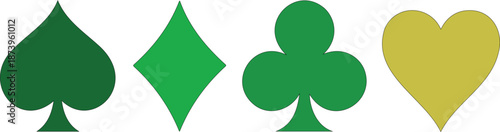 A simple graphic design of the four playing card suits in black and red against a white background. From left to right