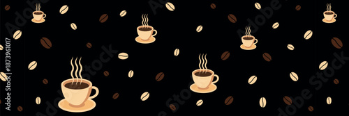 Seamless pattern of coffee and tea cups, simple geometric background. Vector illustration.
