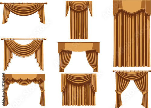 Different styles of golden brown curtains and drapes