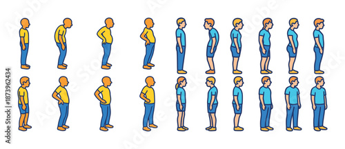 Diverse cartoon characters in various poses and profiles