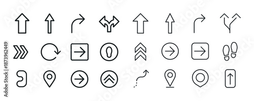 Collection of directional arrow icons set with various navigational symbols