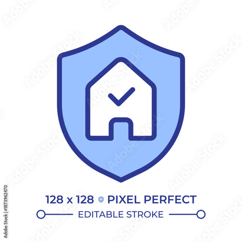 Home safety pixel perfect line color icon. Household insurance, service verification. Real estate, security system. Isolated vector illustration. Flat colorful symbol design. Editable stroke