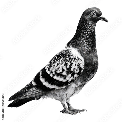 Realistic pigeon PNG, black and white bird illustration, detailed urban dove graphic for design and wildlife projects isolated on Transparent Background