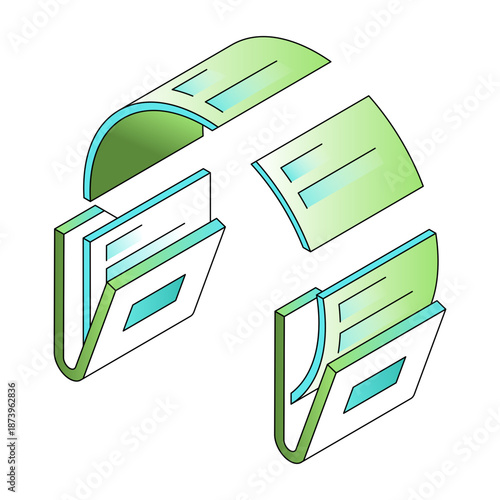 An isometric style illustration showing file sharing