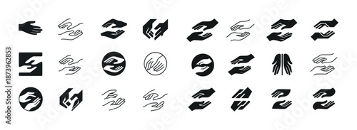Collection of stylized handshake and helping hand icons