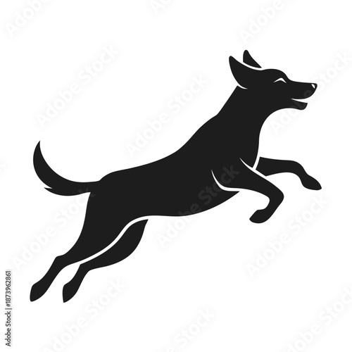 Leaping energetic dog mid air motion dynamic silhouette icon