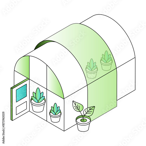 Isometric style illustration showing a smart greenhouse