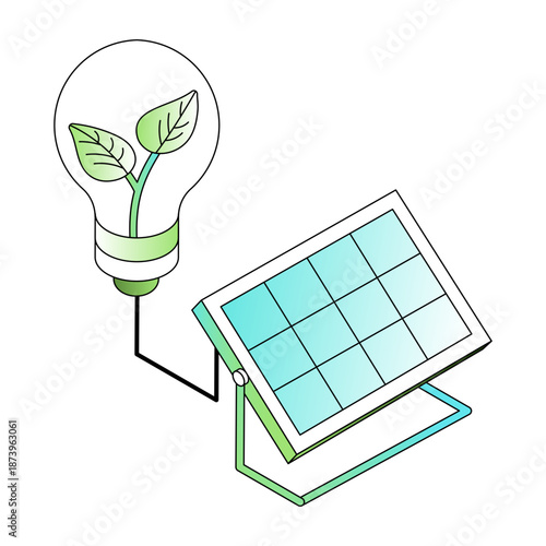 An isometric style illustration showing renewable energy
