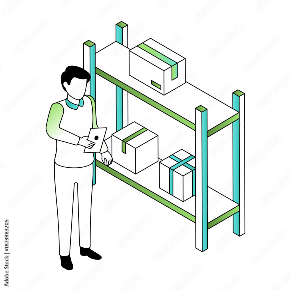 Fototapeta premium An isometric style illustration showing inventory audit